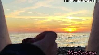 😏 flashing my cock to stepdaughter on public beach at sunset... she jerks me off to cumshot in front of everyone!!