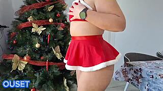 Chubby blonde milf with huge ass cheats on hubby shaking plump cheeks for friend's monster cock at christmas party!