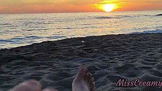 😏 flashing my cock to stepdaughter on public beach at sunset... she jerks me off to cumshot in front of everyone!!