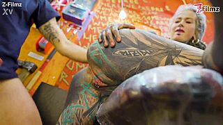 customer assfucks tattooed pornstar deep then blasts facial atm