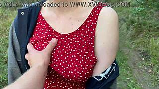 pretty redhead girlfriend's risky outdoor quickie in public park
