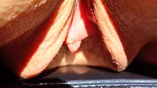 damn this horny mature flashes her huge wet pussy lips slow mo