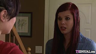 Slim Teen Shemale Pleases Busty Redhead Milf Hard!