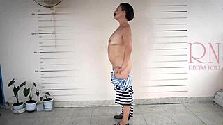 Prison Cosplay: Detained Lady Forced to Undress on Camera by Guard