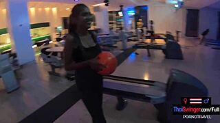 Thai teen slurps boyfriend's monster cock post-bowling game