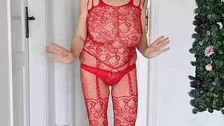 oh man the busty granny mariaold in overalls flashes her hairy pussy up close...