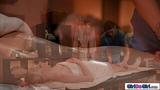 blonde client takes masseuse's lesbian tongue straight to pussy