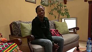damn cute ebony teen's hairy tight pussy gets stretched wide at casting