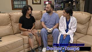 Petite Brunette Nicole Luvas Spreads for Dr Tampa's First Latex Gyno Exam in Florida