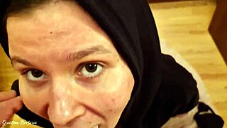 Hot tanned neighbor girl in thong and hood sneaks over for pov monster cock blowjob cum in mouth swallow