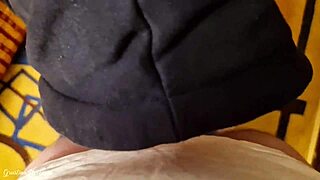 Hot tanned neighbor girl in thong and hood sneaks over for pov monster cock blowjob cum in mouth swallow