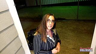 😍 busty nerdy celeste deepthroats cock, rims ass, then gets pounded doggystyle till facial cumshot!