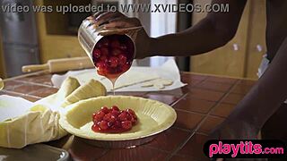 PETITE EBONY STRIPS DOWN IN KITCHEN FLASHING JUICY BUBBLE BUTT