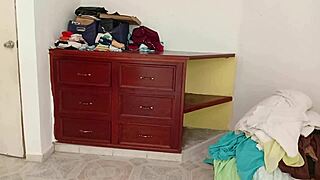Chubby Curvy Amateur Voyeur Folding Clothes in Room with Fat Body on Display