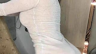 colombian cutie with huge tits masturbates clit pussy with giant dildo
