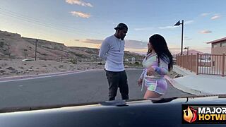 curvy brunette barbi's big tits grind teasingly on rome's cock in car