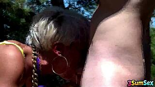 Skinny mature nicky wayne rides double cocks outdoors rough