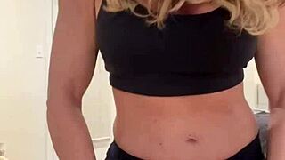 muscular milf housewife flexes big tits solo