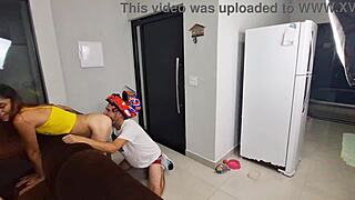 Lonely redhead housewife in towel seduces biker for ass worshiping fetish fuck