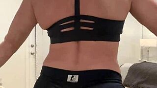 muscular milf housewife flexes big tits solo