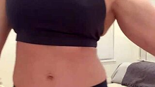 muscular milf housewife flexes big tits solo