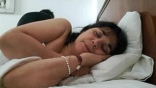 Stepmom's voluptuous body bounces in bed during surprise fuck