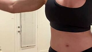 muscular milf housewife flexes big tits solo
