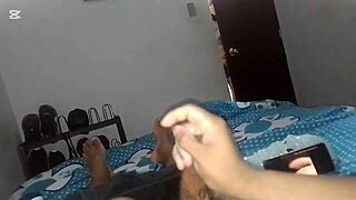 Mom's friend spies on my hard masturbation