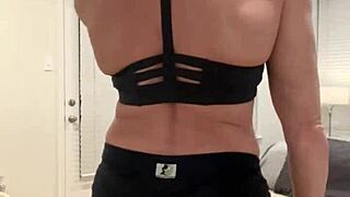 muscular milf housewife flexes big tits solo