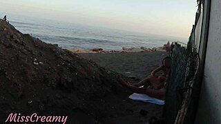 Flashing my cock at stepdaughter on public beach ends in cumshot