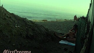 Flashing my cock at stepdaughter on public beach ends in cumshot