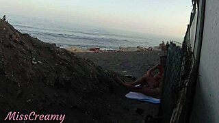 Flashing my cock at stepdaughter on public beach ends in cumshot