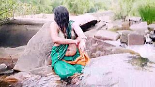 Outdoor aunty waterfall bathing dirty talks