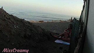 Flashing my cock at stepdaughter on public beach ends in cumshot