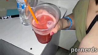 Nasty bitch gets eleven strangers cum in her slushie