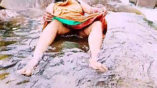 Outdoor aunty waterfall bathing dirty talks
