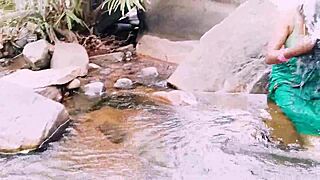 Outdoor aunty waterfall bathing dirty talks