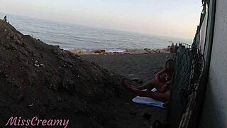 Flashing my cock at stepdaughter on public beach ends in cumshot