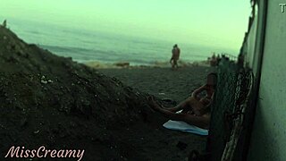 Flashing my cock at stepdaughter on public beach ends in cumshot