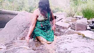 Outdoor aunty waterfall bathing dirty talks