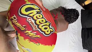 White guy gets to fuck a big ass black girl through a hole in her tight yoga pants