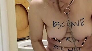 wow this slave pig is humiliating herself licking the toilet in auto session today