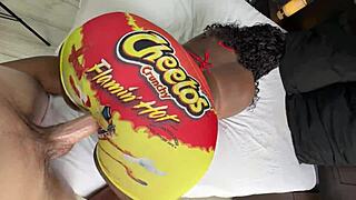 White guy gets to fuck a big ass black girl through a hole in her tight yoga pants