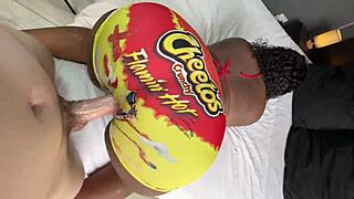 White guy gets to fuck a big ass black girl through a hole in her tight yoga pants