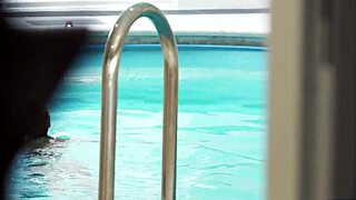 Old and young lovers enjoy sex by the pool in many positions