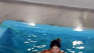 redhead enjoys pool day naked