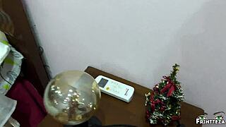 christmas fucking my hot step mom on the bed creampie in pussy