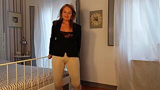 Granny Dances In White Leggings