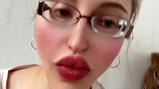 Blonde russian with huge lipstick lips