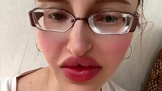 Blonde russian with huge lipstick lips